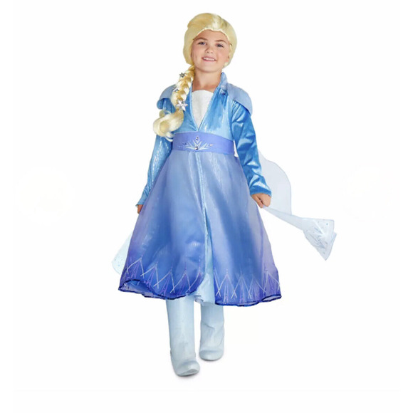 NEW Disney Store Frozen 2 Princess Elsa Traveling Blue Dress WITH WIG Size 4/6